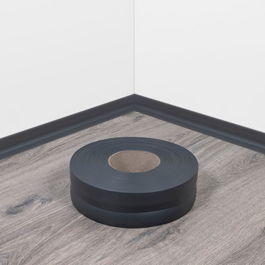 Minkštos lipnios 32x23 mm grindjuostės, lanksčios virtuvės ir vonios kambario sienų apdailos detalės, PVC grindjuostės, sandarinimo juosta, grafito spalvos
