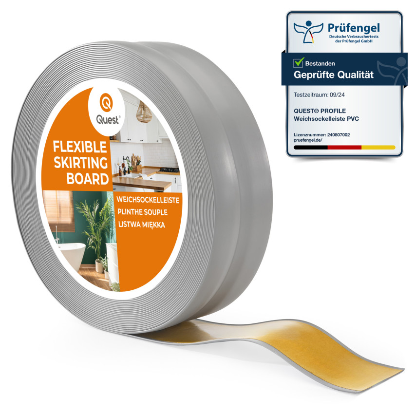 Battiscopa in PVC grigio, autoadesivo, listello flessibile per pavimenti facile da installare