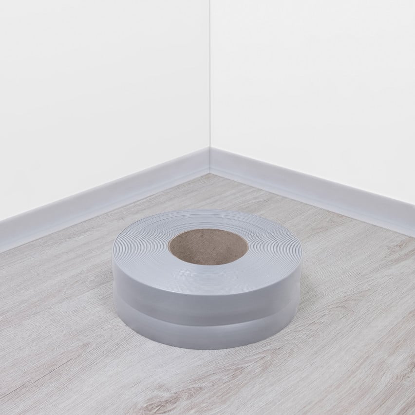 Minkštos lipnios 32x23 mm grindjuostės, lanksčios virtuvės ir vonios kambario sienų apdailos detalės, PVC grindjuostės, sandarinimo juosta, pilkos spalvos