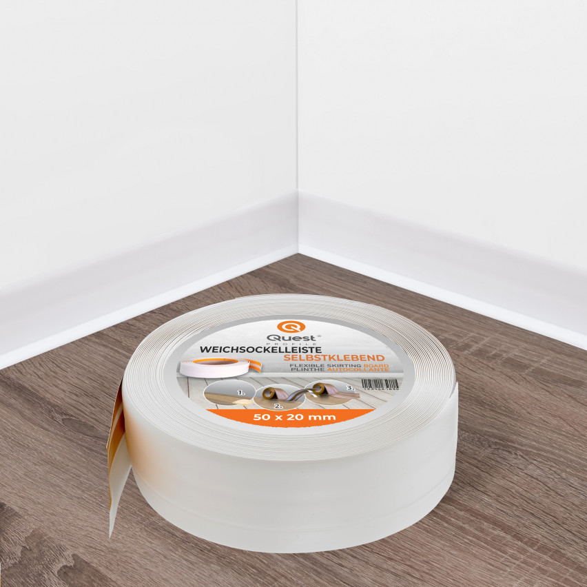 Isekleepuv pehme liist 50x20 mm, paindlik seinaviimistlusliist köögi ja vannitoa jaoks, PVC põrandaliist, tihenduslint, valge
