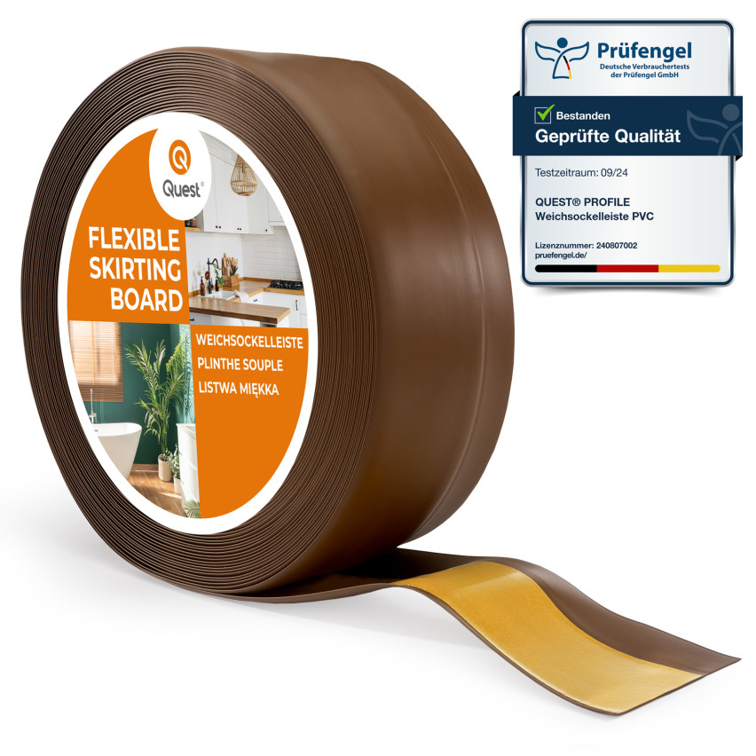 Rodapé macio autoadesivo 50x20 mm, moldura de acabamento de parede flexível para cozinha e casa de banho, moldura de pavimento em PVC, fita de vedação, castanho escuro