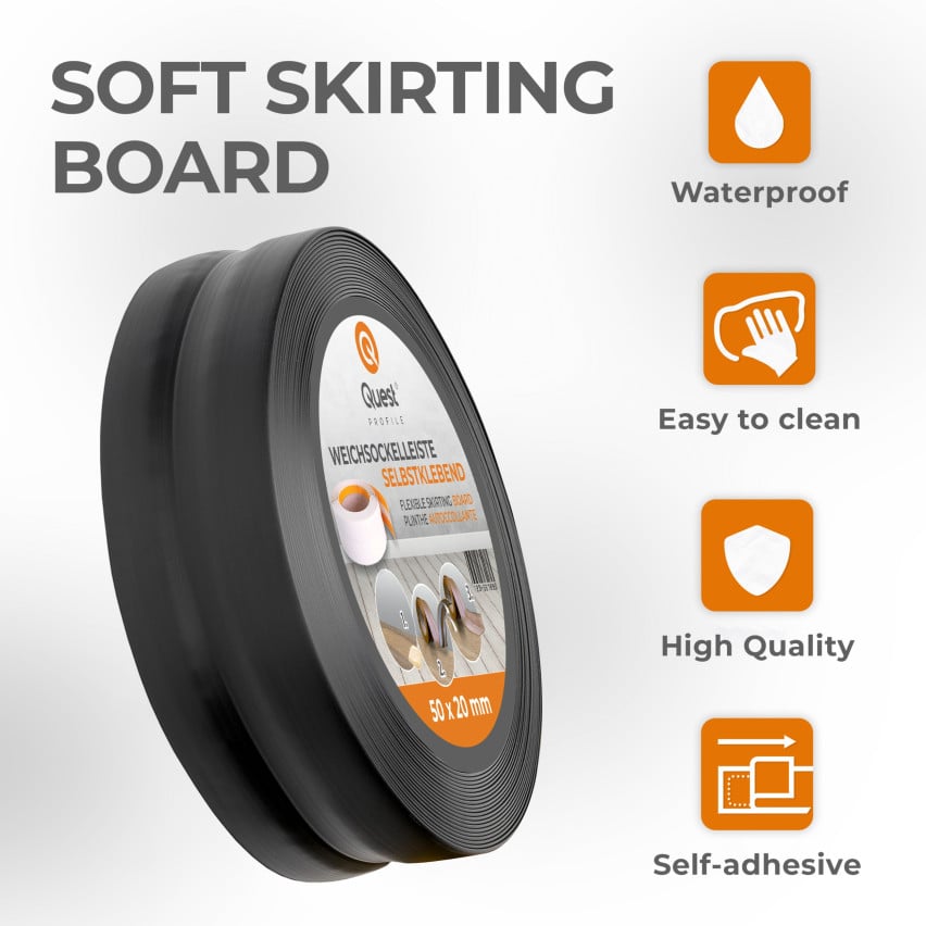 Flexible skirting board, self-adhesive, PVC 50x20mm, black