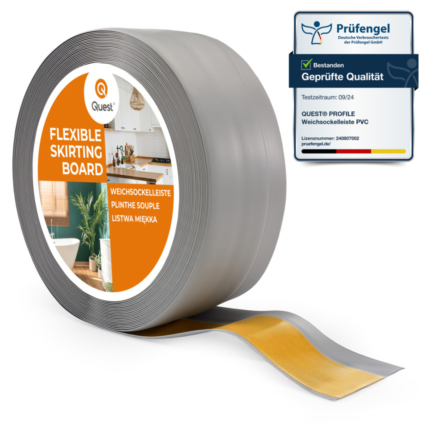 Battiscopa in PVC autoadesivo grigio, Battiscopa morbido, flessibile