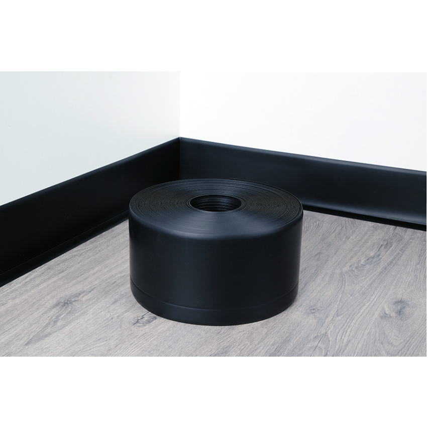Rodapé macio, moldura de chão flexível, moldura de canto, PVC 100x25mm, preto