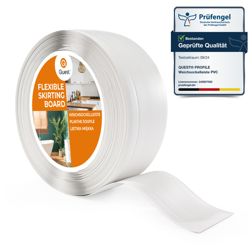 Rodapié PVC, zócalo de PVC 70x20 mm, blanco, rodapiés suaves y flexibles, rodapié decorativo,  zócalo blando