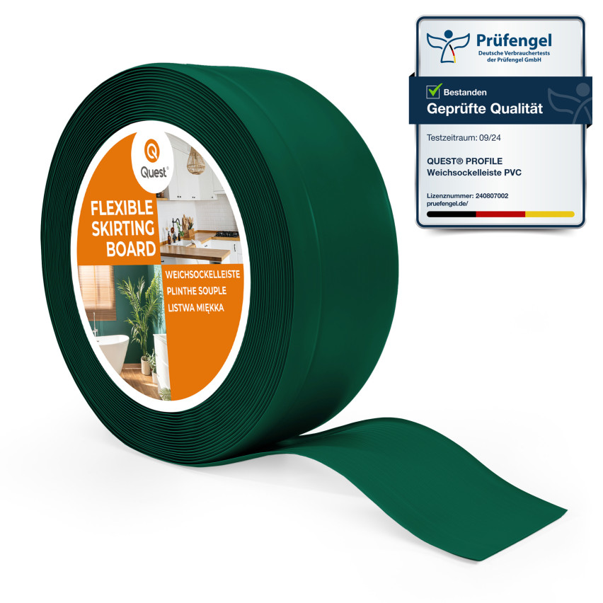 Rodapé macio, moldura de chão flexível, moldura de canto, PVC 70x20mm, verde