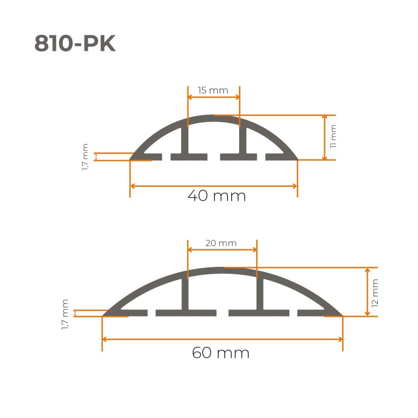 Кабелни канали от PVC - 200 cm, полукръгли, тъмно сиви