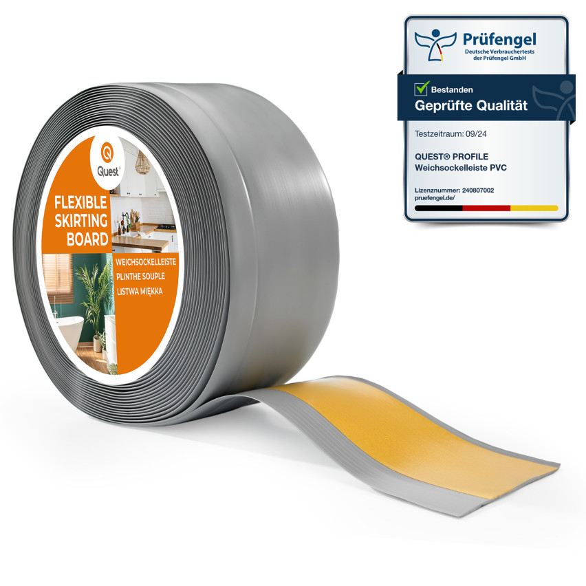 Rodapié PVC gris, autoadhesivo, rodapiés blando, zócalo profesional