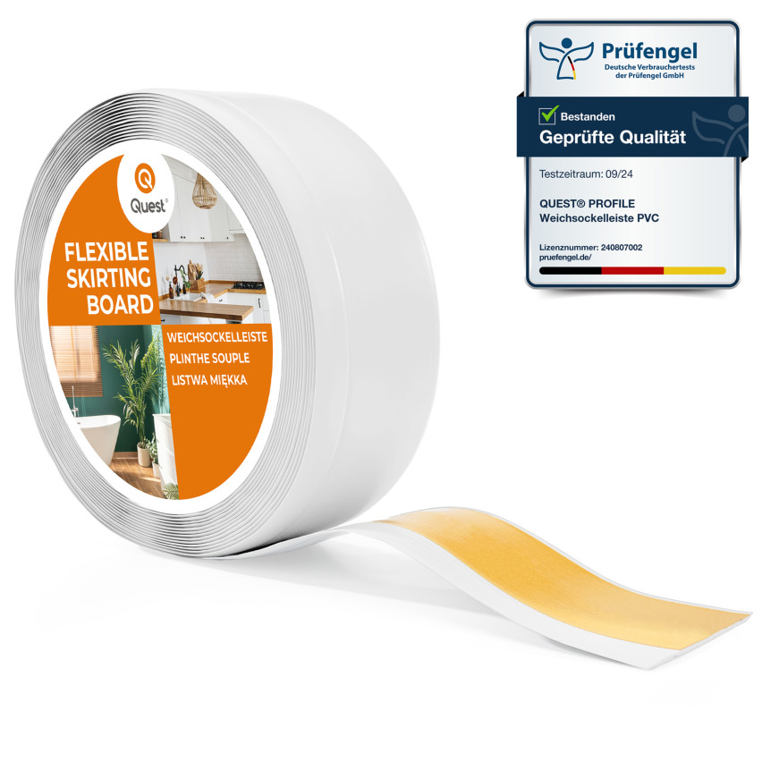 Soft grīdlīstes pašlīmējošas, elastīgas grīdas līstes, stūra līstes, PVC, 70x20mm, baltas krāsas