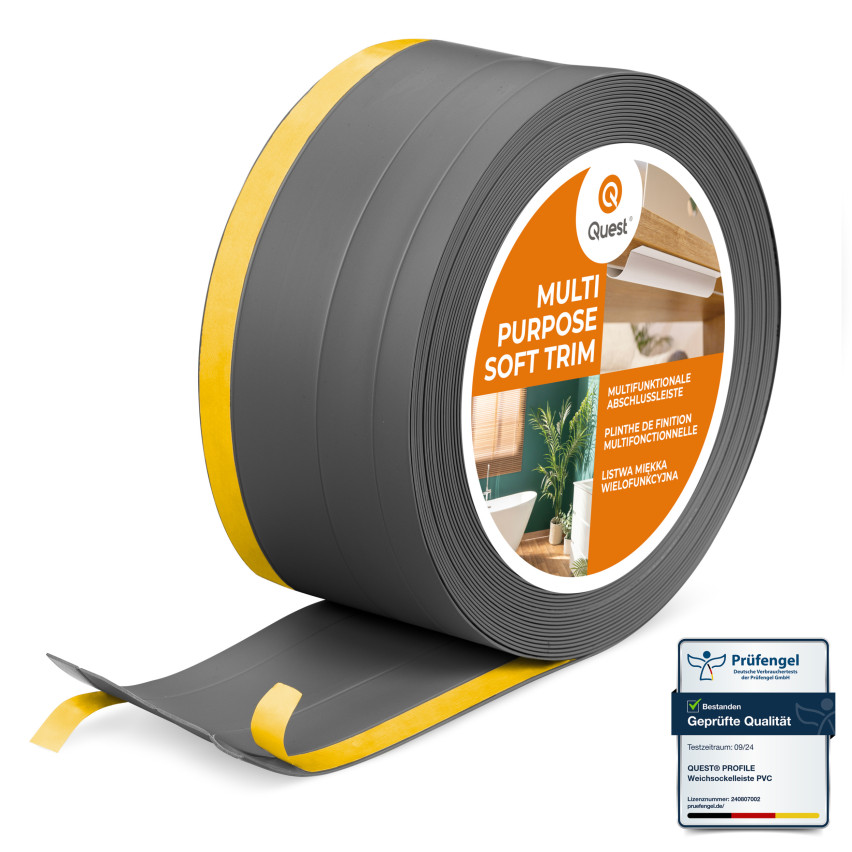 Večnamenski PVC Profil 4v1 – Samolepilna Zaključna Plošča, 120 mm, Temno Siva