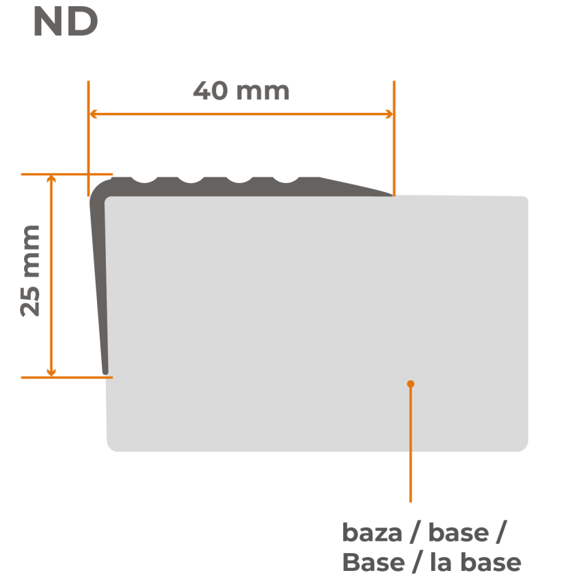 Stair nosing profile, self-adhesive, PVC, plastic, anti-slip profile, angle profile, 40x25mm, white