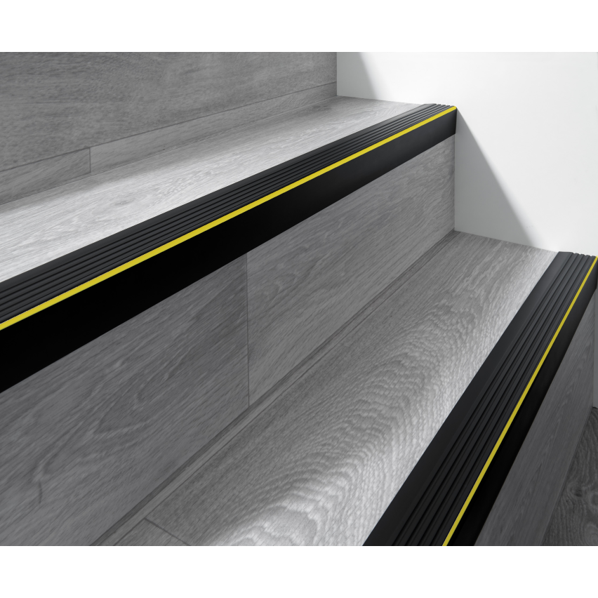 Non-slip stair nosing, self-adhesive, warning, 55x40mm, black 