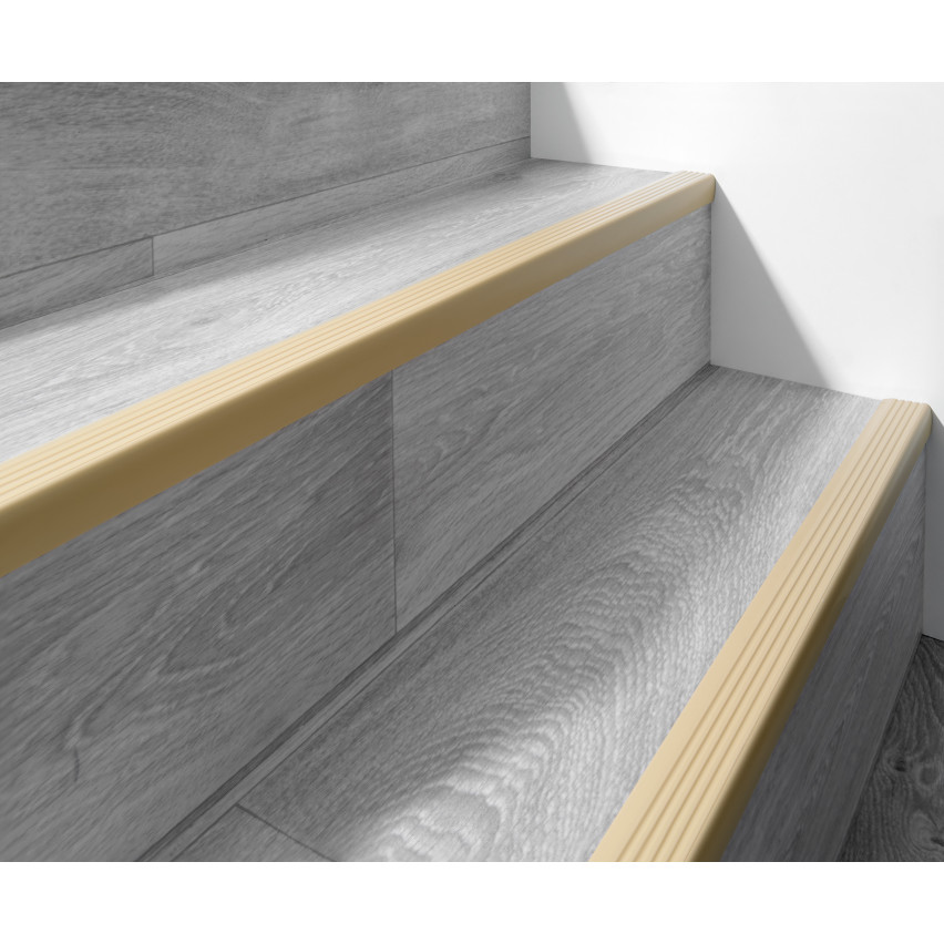 Perfil de escada, autoadesivo, PVC, plástico, perfil anti-derrapante, perfil angular, 40x25mm, cor creme