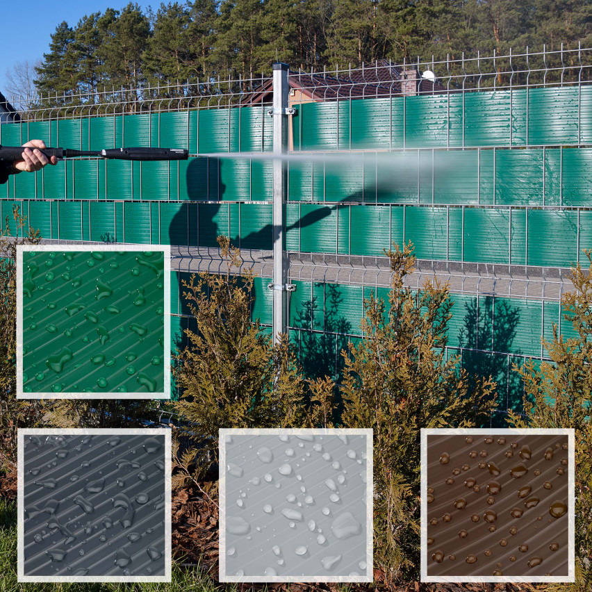 Hart-PVC matmenų tvora su sienelių juostelėmis, matmenų tvora su sienomis, sienos juostų aukštis - 19 cm storis: 1,2 mm, pilka spalva.