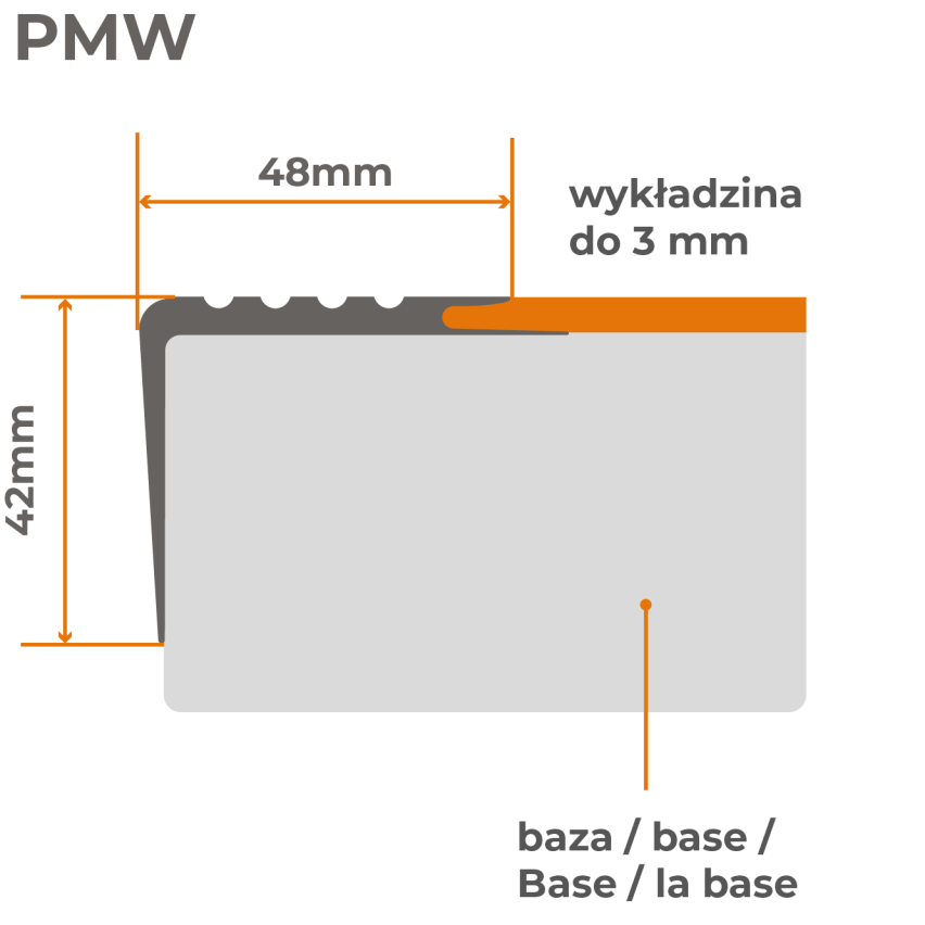 Profilo antiscivolo per scale con adesivo, 48x42 mm, grigio, 