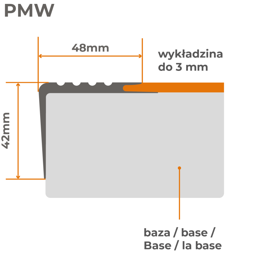 Perfil antiderrapante para escadas com adesivo, 48x42mm, preto, 