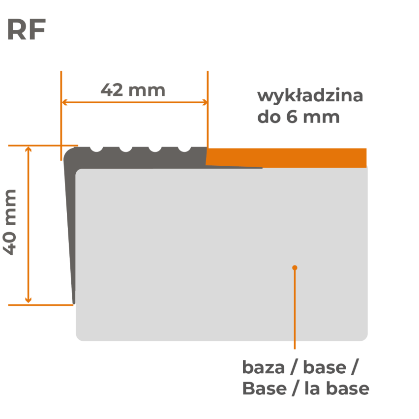 Perfil antiderrapante para escadas 42x40mm, 150cm, bege