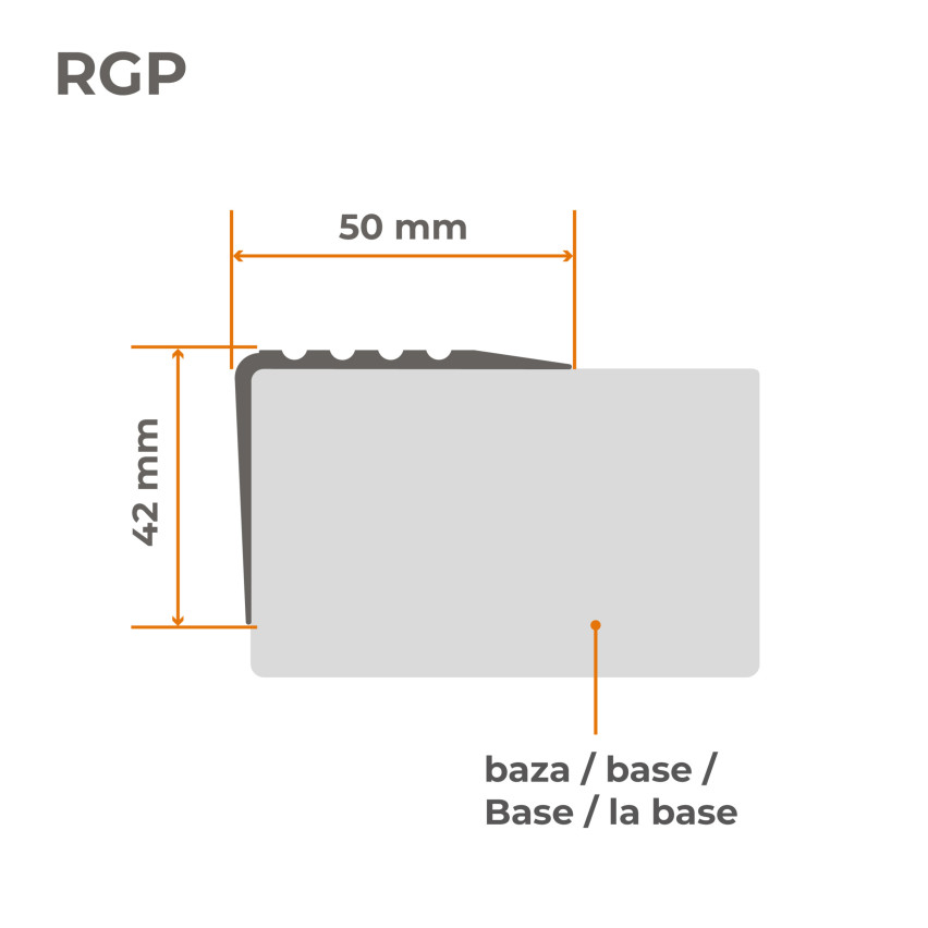 Nedrseči profil za stopnice z lepilom, 50x42 mm, črna/srebrna