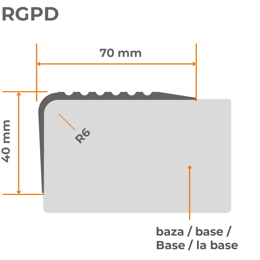 Nedrseči profil za stopnice 70x40mm, 150cm, črn