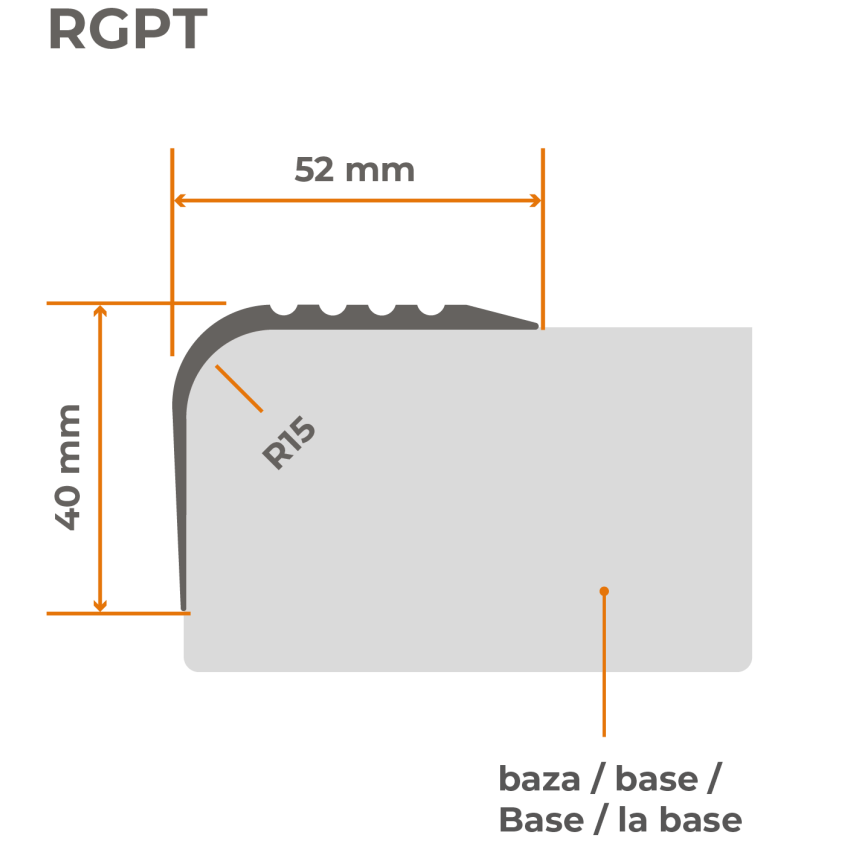 Profilo antiscivolo per scale con adesivo, 52x40 mm, grigio scuro