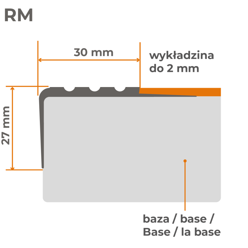 Nedrseči profil za stopnice, 30x27 mm, 150 cm, temno siv