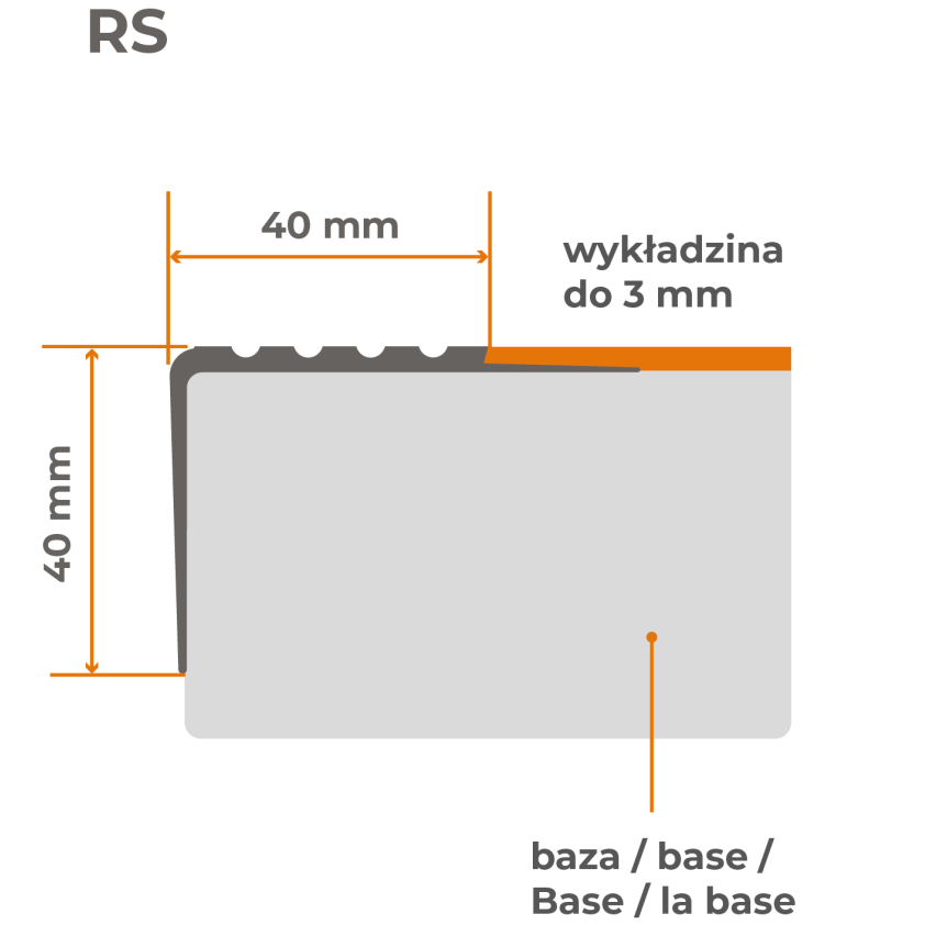 Nedrseči profil za stopnice, 40x40 mm, 150 cm, temno siv