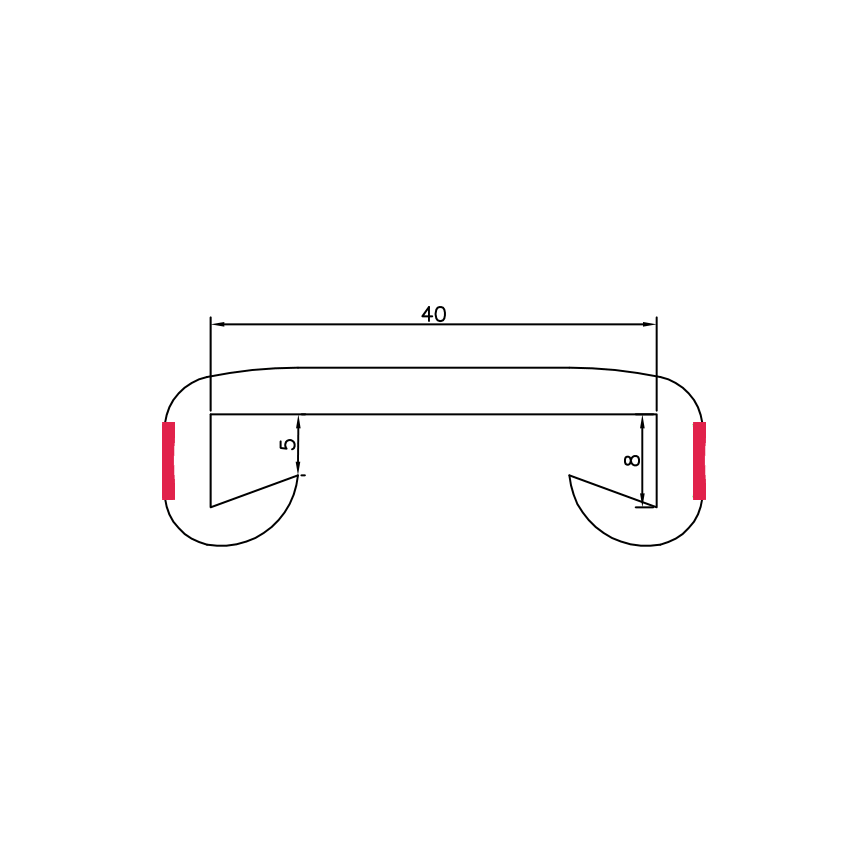 PVC handrail LUX, 40x8mm, dark grey / red, 1m
