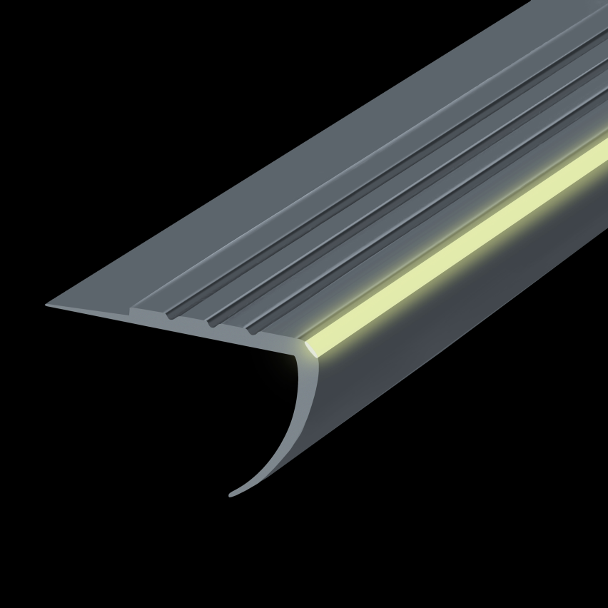 Liukumaton porrasprofiili fotoluminesoiva 40x40mm 150cm harmaa