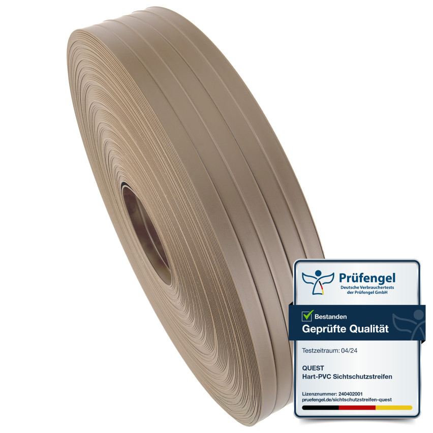 PVC plotová páska – úzký, vertikální proužek pro panelové ploty, vhodný do prolisů, 900 g/m², béžová RAL 1019