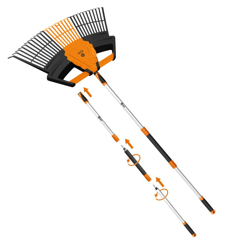 Rastrello da giardino telescopico per foglie ed erba – 3in1 – sistema da giardino QUEST