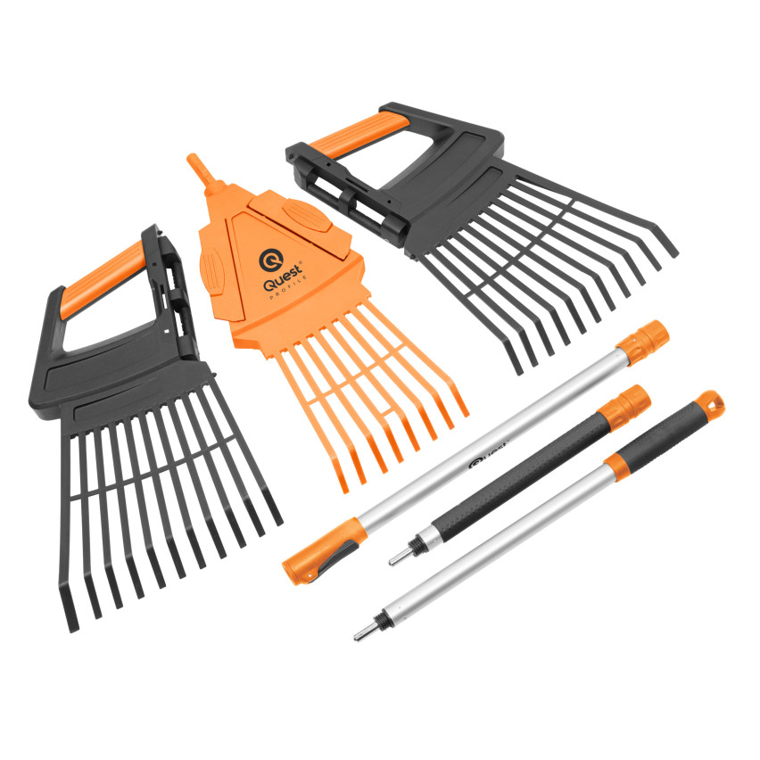 Rastrello da giardino telescopico per foglie ed erba – 3in1 – sistema da giardino QUEST
