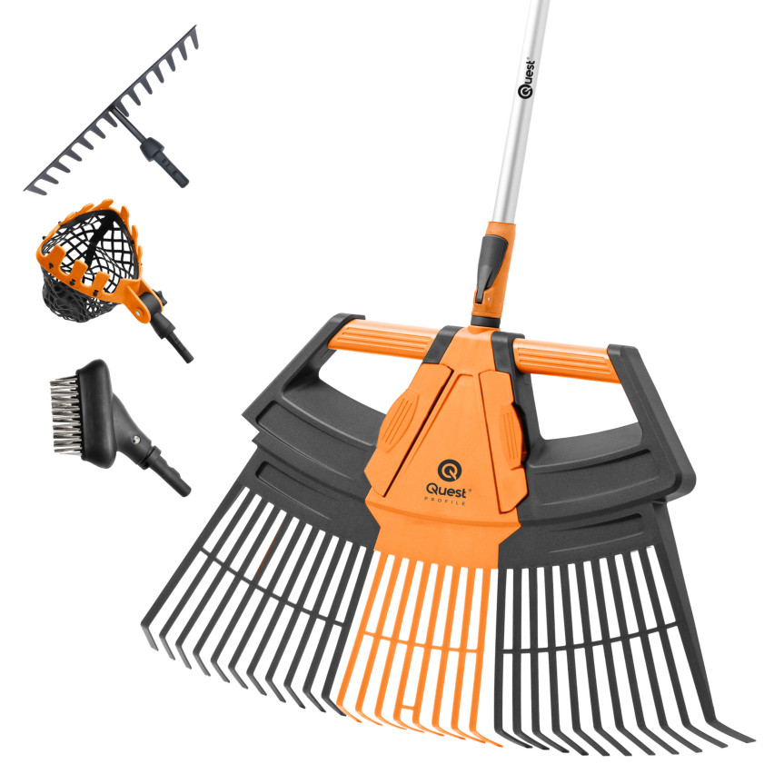 Rastrello da giardino telescopico per foglie ed erba – 3in1 – sistema da giardino QUEST