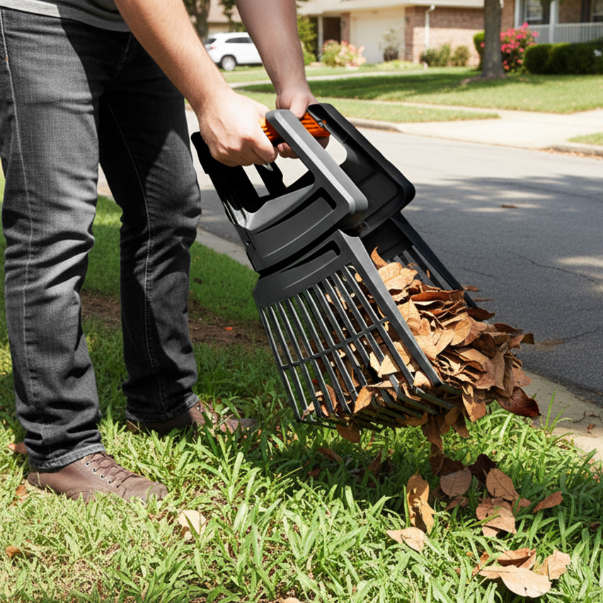 Ancinho em leque, ancinho metálico, cabo telescópico, apanhador de frutas, escova para pavimento – Sistema de jardim QUEST