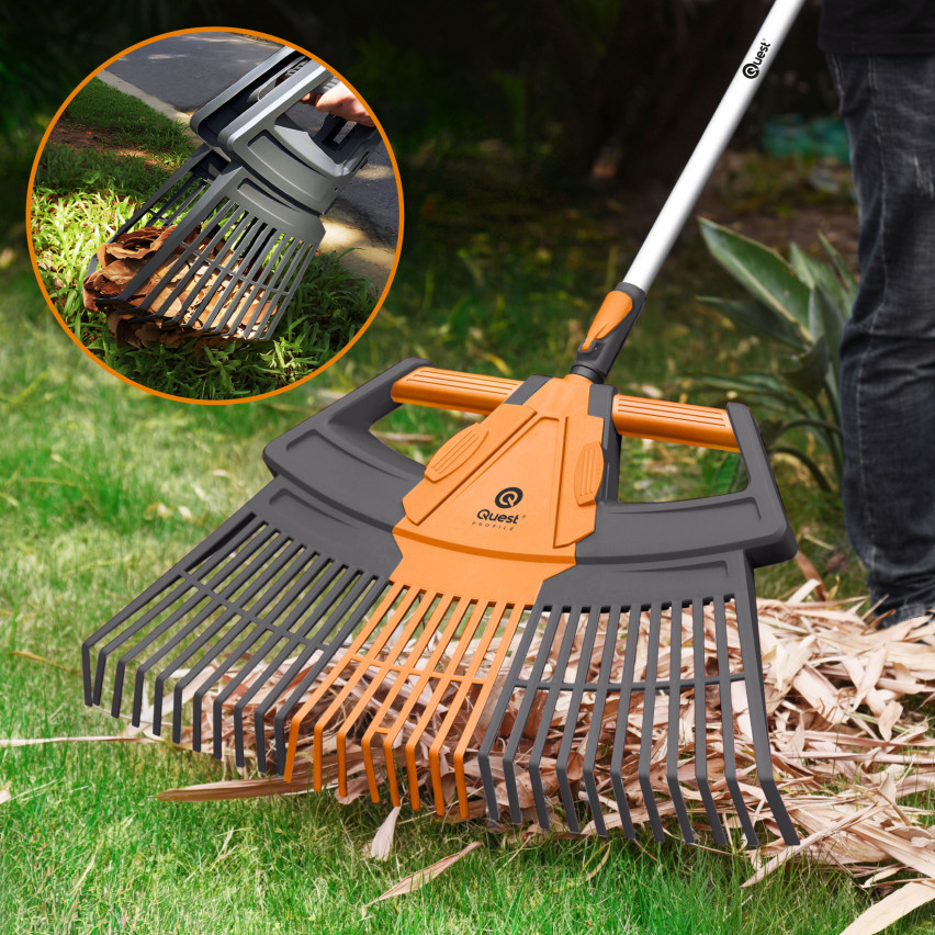 Rastrello da giardino telescopico per foglie ed erba – 3in1 – sistema da giardino QUEST