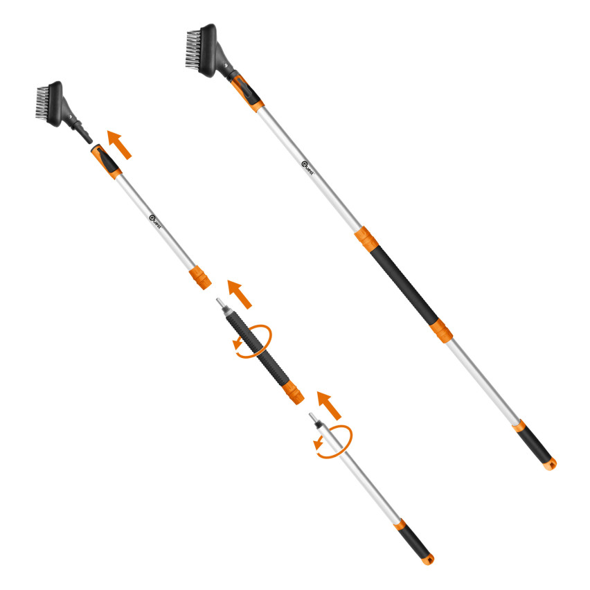 Ancinho em leque, ancinho metálico, cabo telescópico, apanhador de frutas, escova para pavimento – Sistema de jardim QUEST