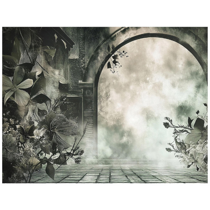 VINTAGE CONCRETE LEAVES IMITATION SITING ROOM Mural 150x105