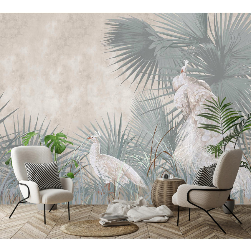 fototapety pávie listy na betóne vtáky pre obývacie izby obývacia izba tapety 150x105