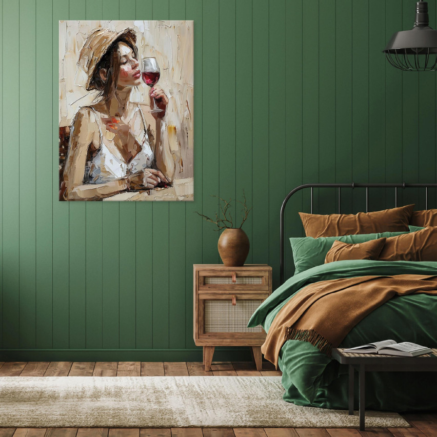IMAGE OF A WOMAN IN A WINE CAPEL THE SITTING ROOM ON A WALL PLATE 120x80