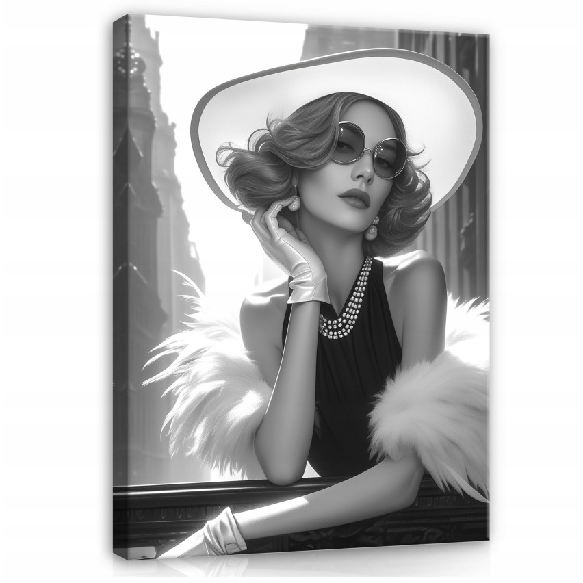 donna con cappello in bianco e nero su tela per il soggiorno camera da letto 60x40