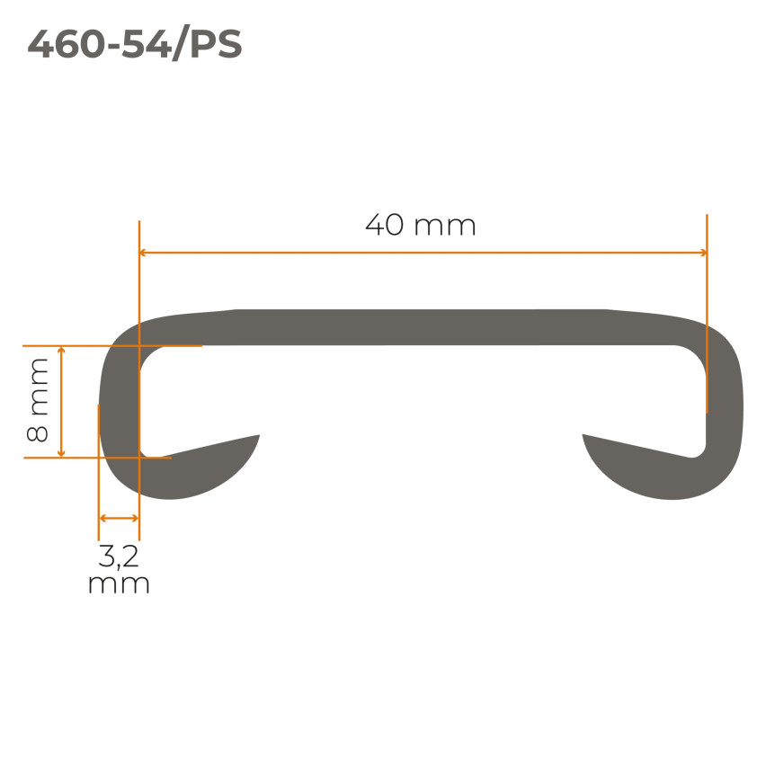 Profilo per corrimano in PVC 40x8 mm, Corrimano Listello per ringhiera, striscia corrimano STANDARD, grigio