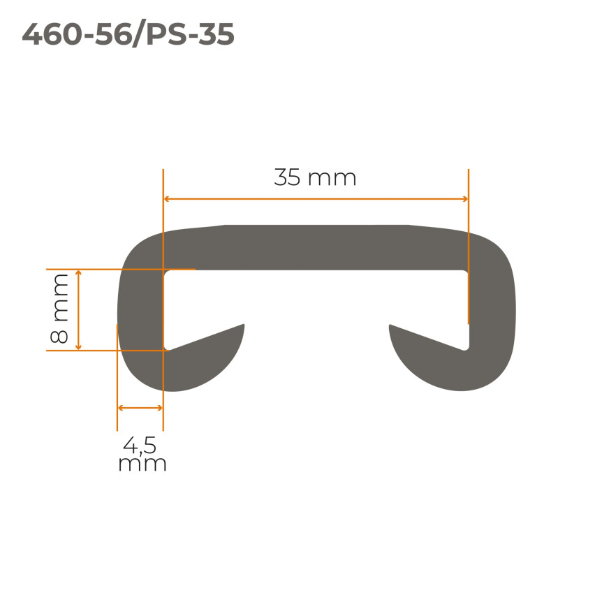 PVC handrail PREMIUM, railing 35x8mm, dark grey,1m
