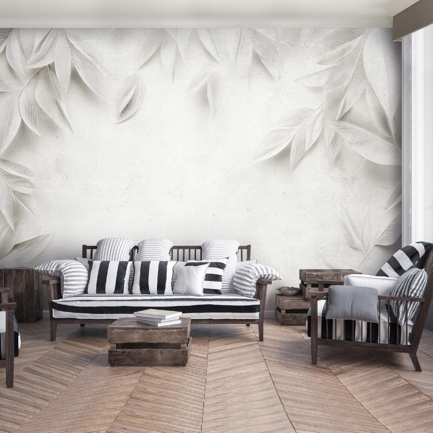 FOGLIA DI BETONE FOTOGRAFO GRIGIO CUCINA SALOTTO Carta da parati 250x175