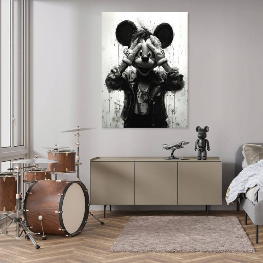 ABSTRACT Mouseketeer mustavalkoinen MODERNI MAKUUHUONE KUVA 40x30