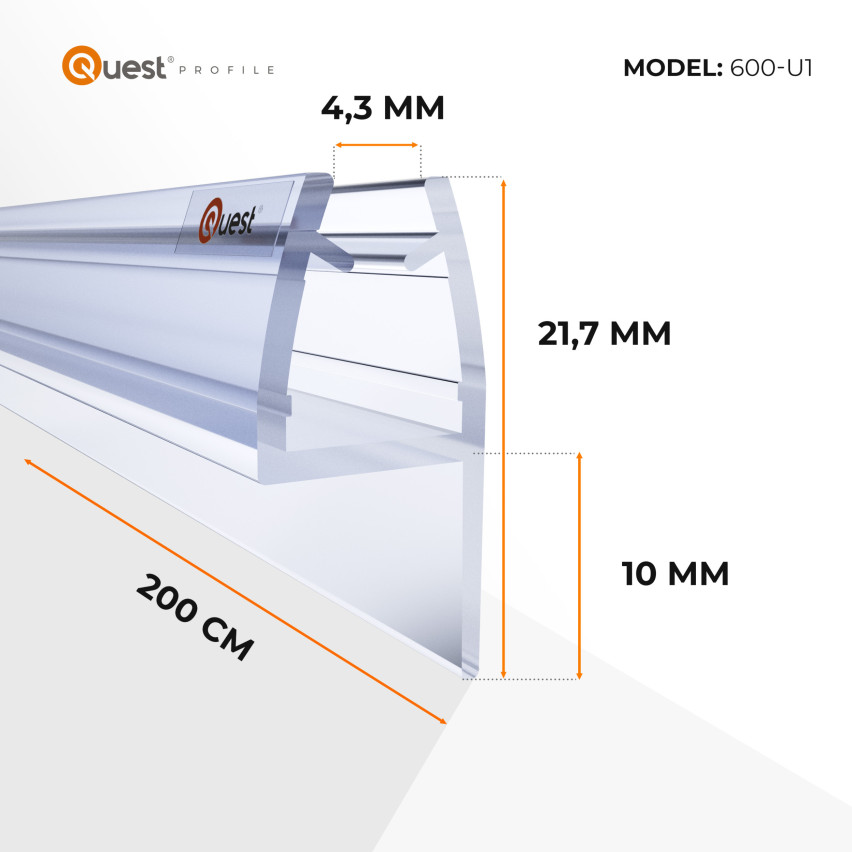 Vedação lateral do duche 200 cm transparente, 2 peças