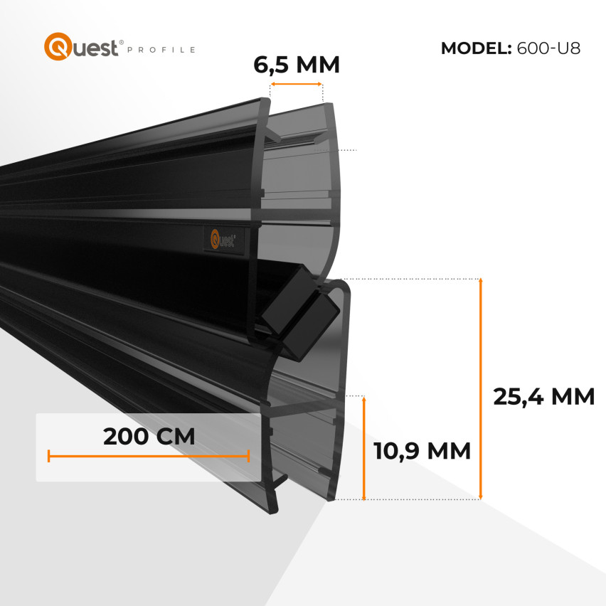 Magnetische hoekdoucheafdichting 200 cm zwart, 2 stuks