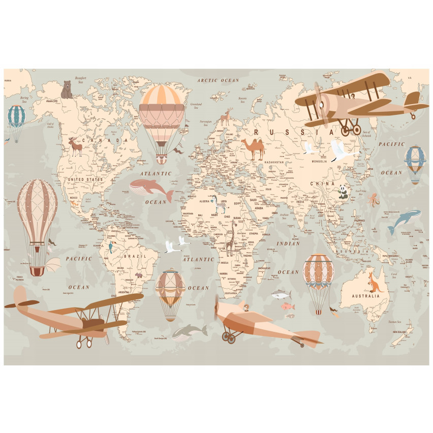 PHOTOTOPAPET FOR CHILDREN WORLD MAP ANIMALS WALLPAPET 200x140
