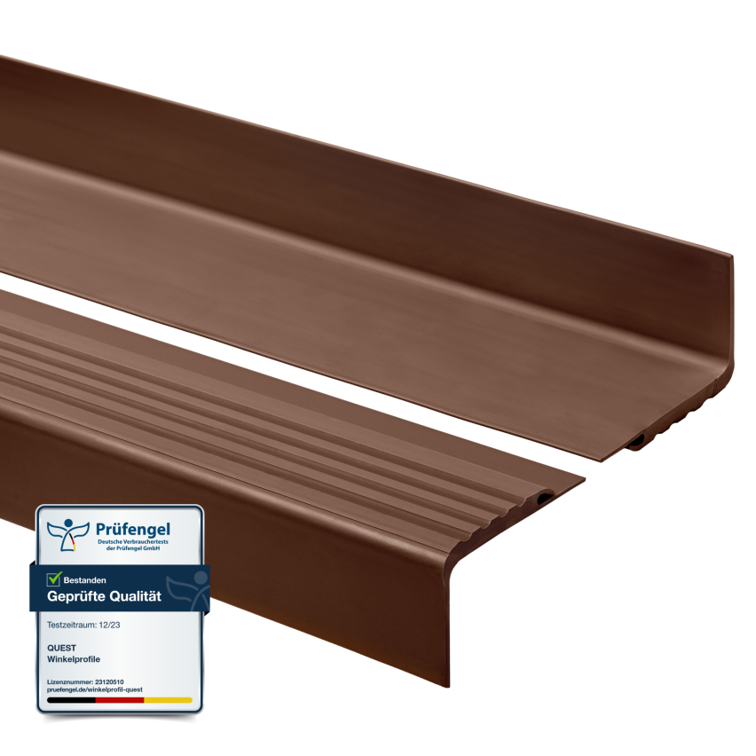 Perfil de escada de PVC 48x42 mm, biqueira de escada antiderrapante, PMW, castanho, 150 cm