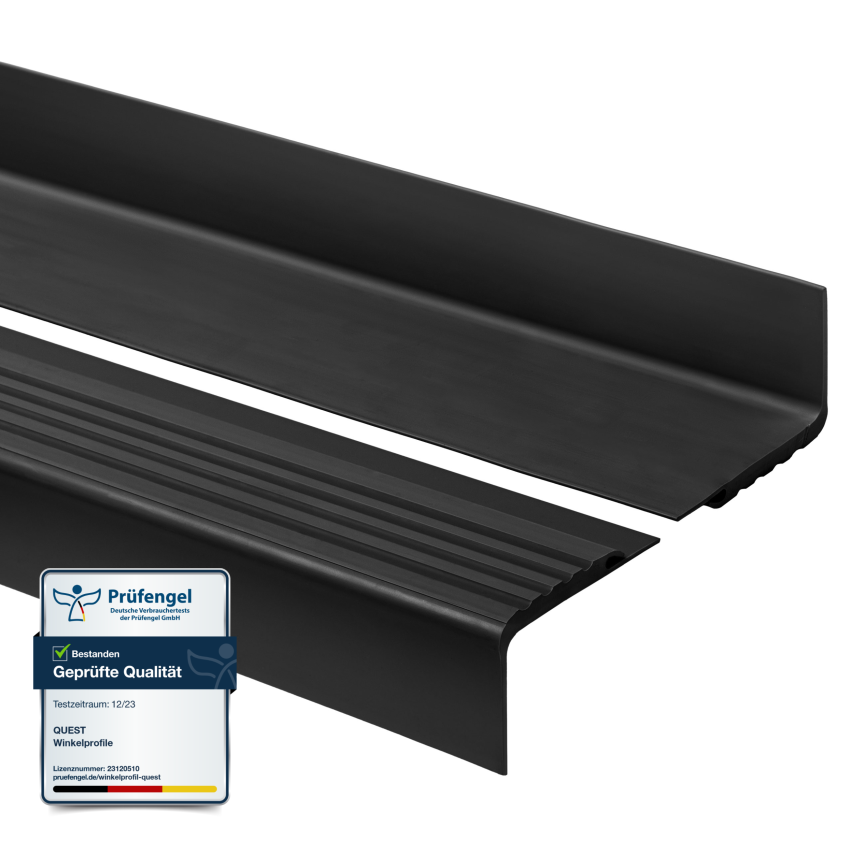 Perfil de escada de PVC 48x42 mm, biqueira de escada antiderrapante, PMW , preto, 150 cm