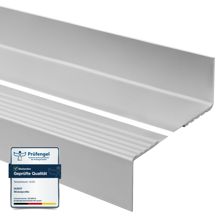 Perfil de escada de PVC 40x60 mm, biqueira de escada antiderrapante, RDD, cinzento, 150 cm