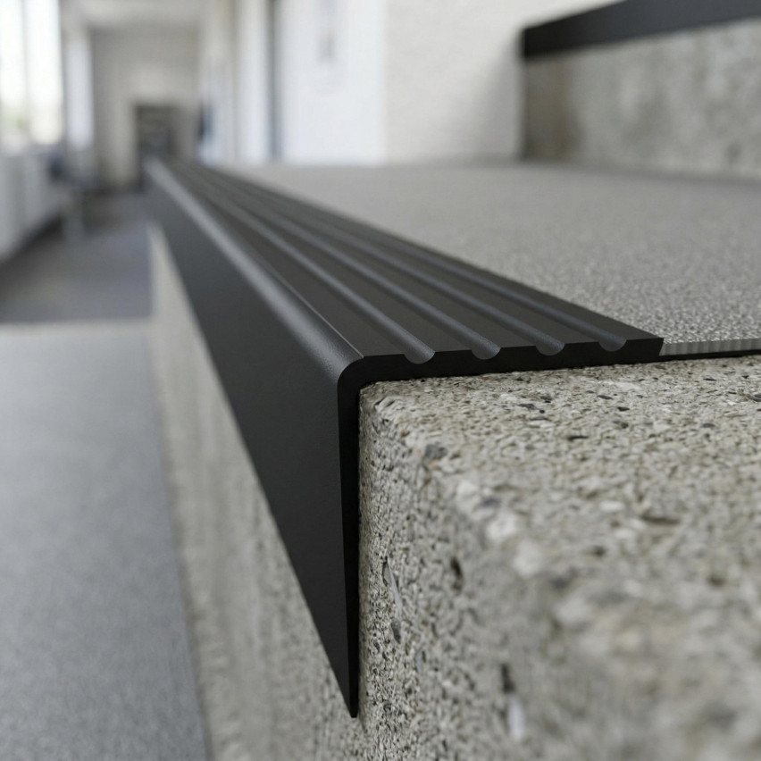 Perfil de escada de PVC 40x60 mm, biqueira de escada antiderrapante, RDD, cinzento, 150 cm